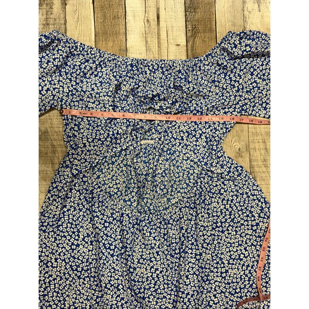 SHEIN Ditsy Floral Blue Short Waist Cut Out Off The Shoulder Summer Beach Dress - Picture 3 of 6